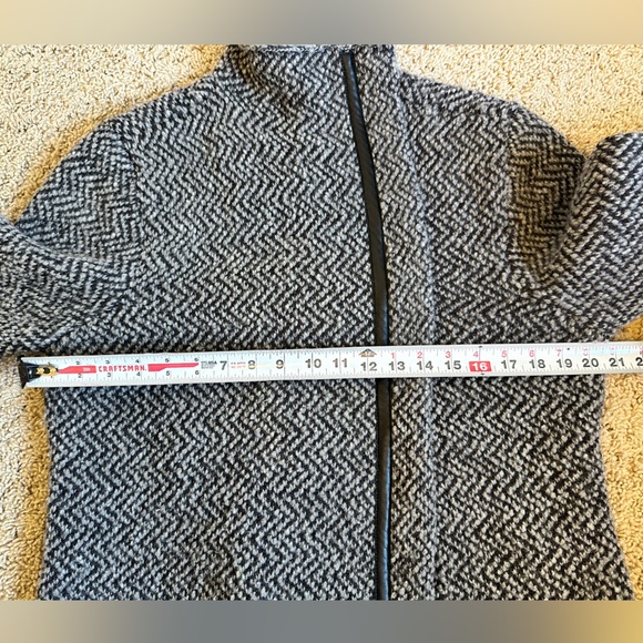Eileen Fisher wool and Leather Moon High Collar Asymmetrical Jacket Size Large - Picture 12 of 12